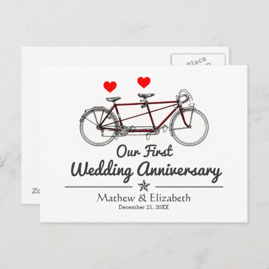 ヴィンテージタンデム自転車カスタムウェディング記念日 ポストカード (正面/裏面)