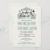 ヴィンテージタンデム自転車ハートタイポグラフィ結婚ズ 招待状 (正面/裏面)