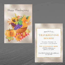 ヴィンテージタンバスケット野菜フローラ感謝祭 招待状
