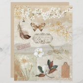 ヴィンテージタンブラウンデコページフローラスクラップブック紙 (正面/裏面)