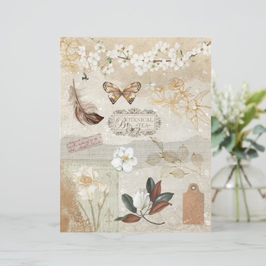 ヴィンテージタンブラウンデコページフローラスクラップブック紙 (スタンド正面)