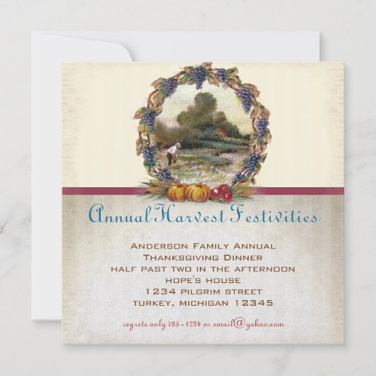 ヴィンテージターキーファームサンクスギビングディナー招待状 招待状 (正面)