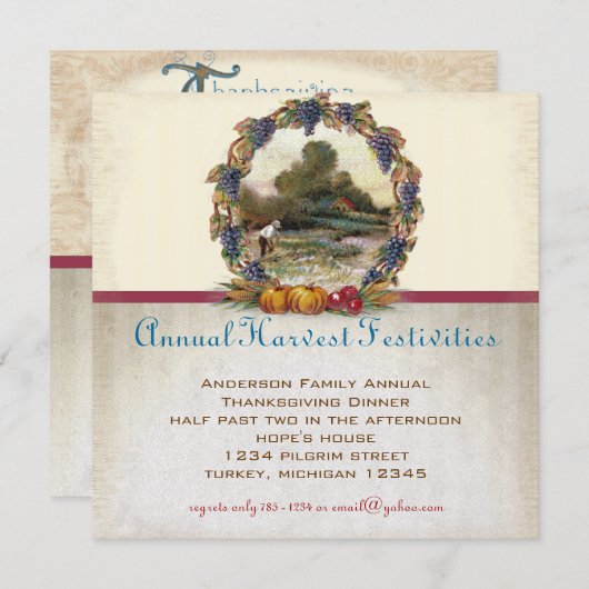 ヴィンテージターキーファームサンクスギビングディナー招待状 招待状 (正面/裏面)