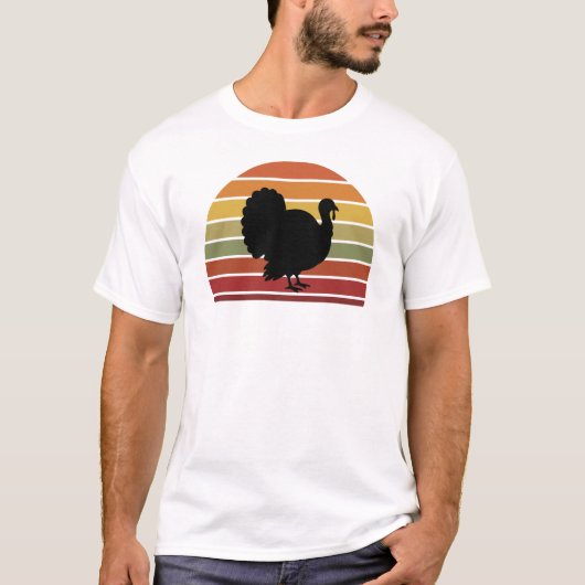 ヴィンテージターキー レトロサンセット 感謝祭Tシャツ Tシャツ (正面)
