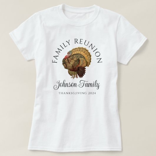 ヴィンテージターキー・感謝祭・家族の再会 Tシャツ (デザイン正面)