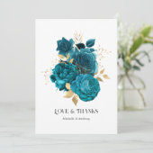 ヴィンテージターコイズとゴールドのウェディング サンキューカード (スタンド正面)