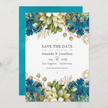 ヴィンテージターコイズとゴールドのシックな花のウェディング