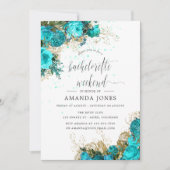ヴィンテージターコイズとゴールドのブライズメイドウィークエンド 招待状 (正面)