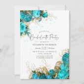 ヴィンテージターコイズとゴールドのブライズメイドパーティ 招待状 (正面)