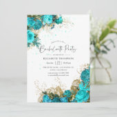 ヴィンテージターコイズとゴールドのブライズメイドパーティ 招待状 (スタンド正面)