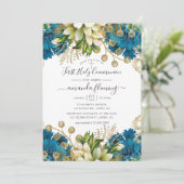 ヴィンテージターコイズと金ゴールドの粗末な聖餐式 招待状 (スタンド正面)