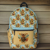 ヴィンテージターコイズと金ゴールドひまわりビーイニシャル プリントバックパック