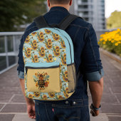 ヴィンテージターコイズと金ゴールドひまわりビーイニシャル プリントバックパック