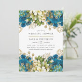 ヴィンテージターコイズと金ゴールドシャビーウェディングシャワー 招待状 (スタンド正面)