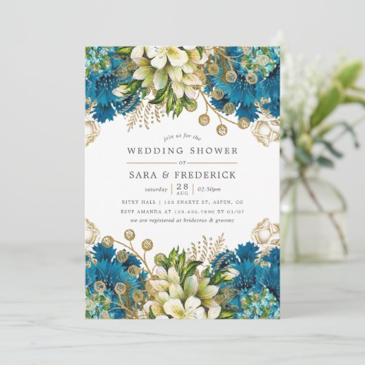 ヴィンテージターコイズと金ゴールドシャビーウェディングシャワー 招待状 (スタンド正面)