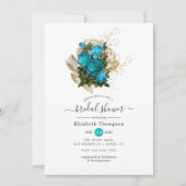ヴィンテージターコイズと金ゴールドシャビーブライダルシャワー 招待状 (正面)