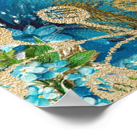 ヴィンテージターコイズと金ゴールドシャビー結婚の歓迎 ポスター (角)