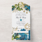 ヴィンテージターコイズと金ゴールドシャビー結婚ズ オールインワン招待状 (内側)