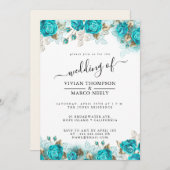 ヴィンテージターコイズと金ゴールドシャビー結婚ズ 招待状 (正面/裏面)