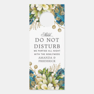 ヴィンテージターコイズと金ゴールドシャビー結婚フローラ ドアノブサイン