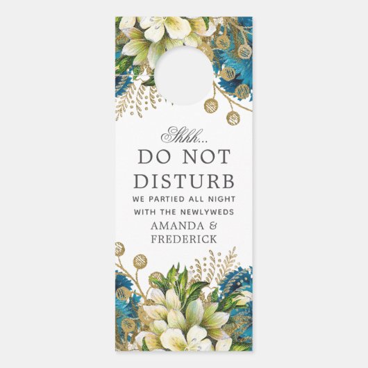 ヴィンテージターコイズと金ゴールドシャビー結婚フローラ ドアノブサイン (正面)