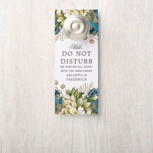 ヴィンテージターコイズと金ゴールドシャビー結婚フローラ ドアノブサイン (ノブ)