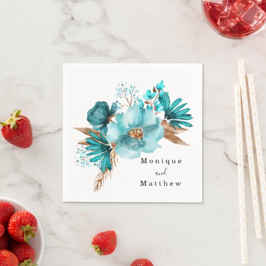 ヴィンテージターコイズと金ゴールドピオ結婚ニー スタンダードカクテルナプキン (インサイチュ)