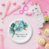 ヴィンテージターコイズと金ゴールドピオ結婚ニー ペーパープレート (パーティー)