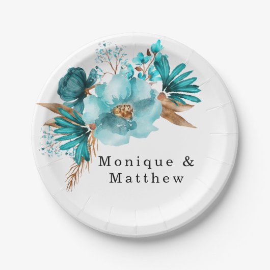 ヴィンテージターコイズと金ゴールドピオ結婚ニー ペーパープレート (正面)