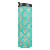 ヴィンテージターコイズと金ゴールドピーコックをテーマにしたダマスク タンブラー (回転右)