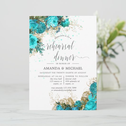 ヴィンテージターコイズと金ゴールドリハーサルディナー 招待状 (スタンド正面)