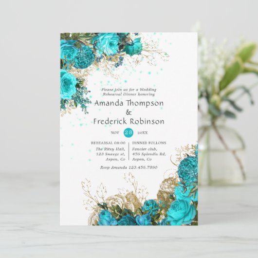 ヴィンテージターコイズと金ゴールドリハーサルディナー 招待状 (スタンド正面)