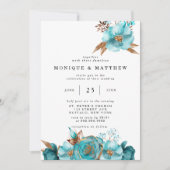 ヴィンテージターコイズと金ゴールド牡丹ジオメトリック 招待状 (正面)