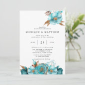 ヴィンテージターコイズと金ゴールド牡丹ジオメトリック 招待状 (スタンド正面)