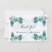 ヴィンテージターコイズと金ゴールド牡丹結婚の感謝 招待状 (正面)