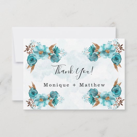 ヴィンテージターコイズと金ゴールド牡丹結婚の感謝 招待状 (正面)