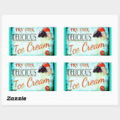 ヴィンテージターコイズアイスクリームサイン 長方形シール (シート)