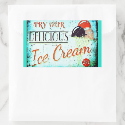 ヴィンテージターコイズアイスクリームサイン 長方形シール (バッグ)