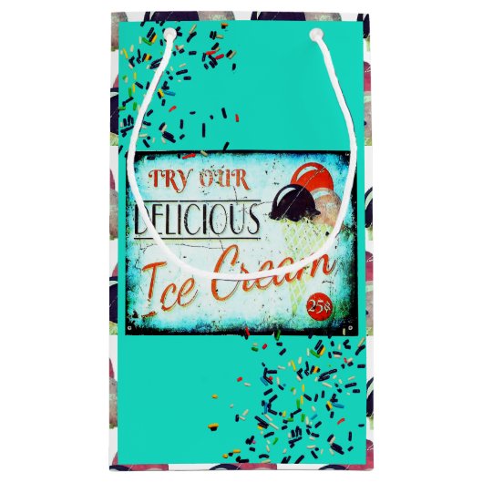 ヴィンテージターコイズアイスクリーム標識抱き枕 スモールペーパーバッグ (裏面)