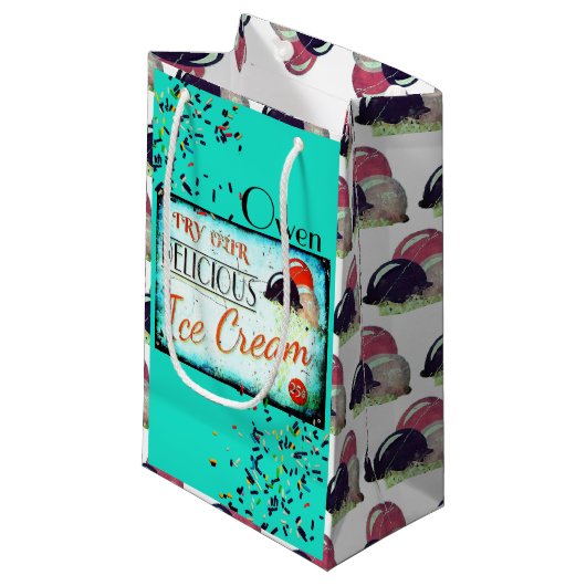 ヴィンテージターコイズアイスクリーム標識抱き枕 スモールペーパーバッグ (正面アングル)