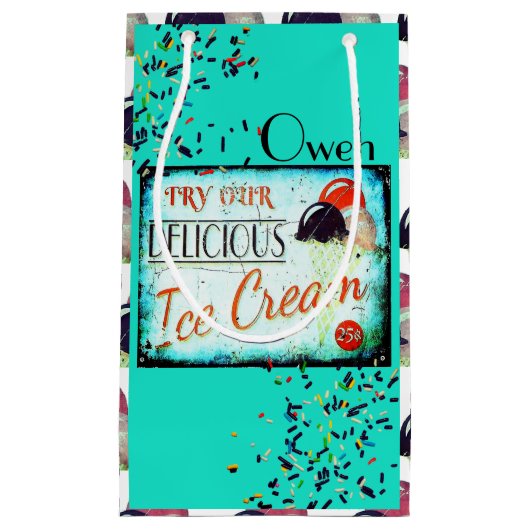 ヴィンテージターコイズアイスクリーム標識抱き枕 スモールペーパーバッグ (正面)