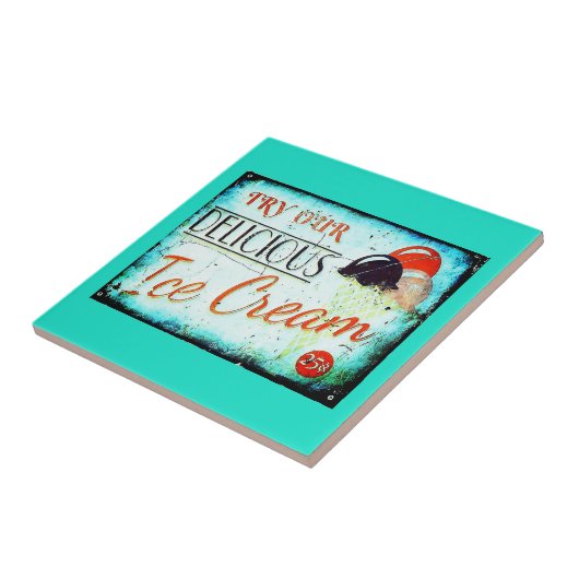 ヴィンテージターコイズアイスクリーム看板セラミックタイル タイル (側面)