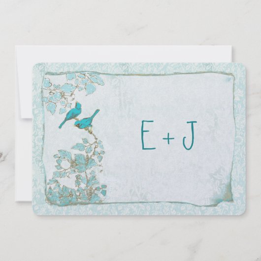 ヴィンテージターコイズアクアブルーバーズダマスクウェディング 招待状 (裏面)