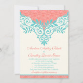 ヴィンテージターコイズコーラルレース結婚式招待状 招待状 (正面)