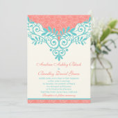 ヴィンテージターコイズコーラルレース結婚式招待状 招待状 (スタンド正面)