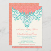 ヴィンテージターコイズコーラルレース結婚式招待状 招待状 (正面/裏面)