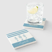 ヴィンテージターコイズシーホースビーチハウススクリプト名 ストーンコースター (横)