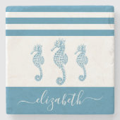 ヴィンテージターコイズシーホースビーチハウススクリプト名 ストーンコースター (正面)