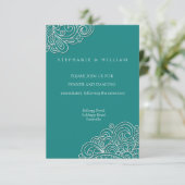 ヴィンテージターコイズスワールダマスクウェディングレセプションマップ エンクロージャーカード (スタンド正面)