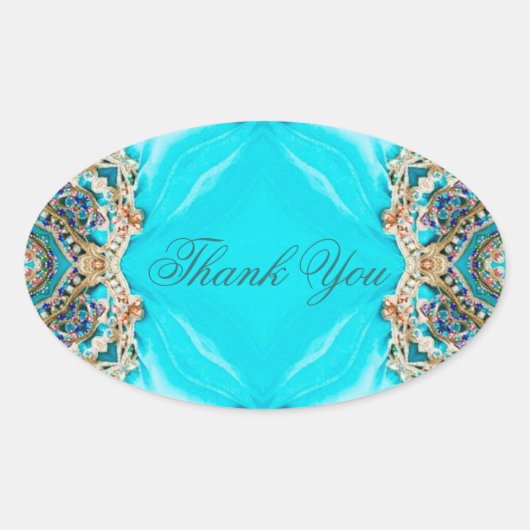 ヴィンテージターコイズパターンボヘミ感謝していアユー 楕円形シール (正面)